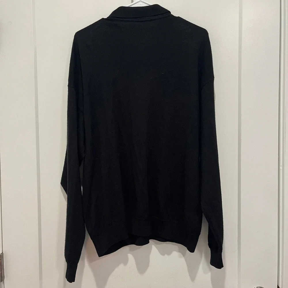 Raffi Linea Uomo Mens Black Wool Blend Quarter Zip Polo Sweater Made in Italy